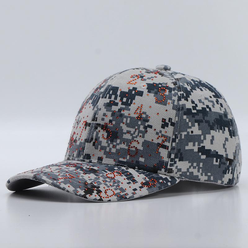Camouflage baseball cap women's European and American fashion rivets hot diamond military training cap spot