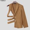 INCERUN Men One Shoulder Long Sleeve Cutout Bandage Irregular Thin Blazer Coats