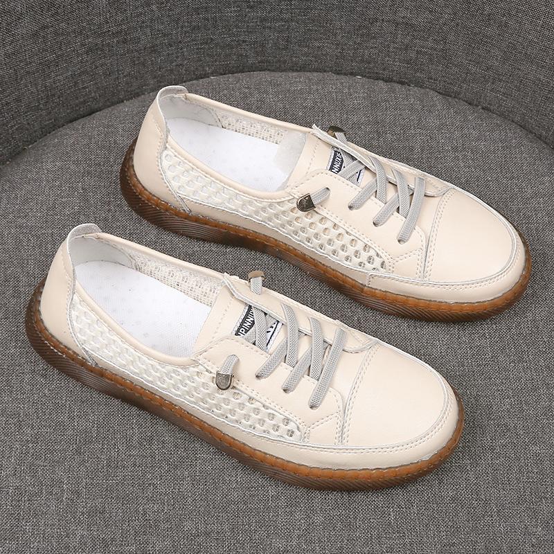 Fashion Genuine Leather Soft Sole Outdoor Summer Walking Vulcanized Shoes Women Jogging Sneakers Woman Flat Trainers Fitness Footwear