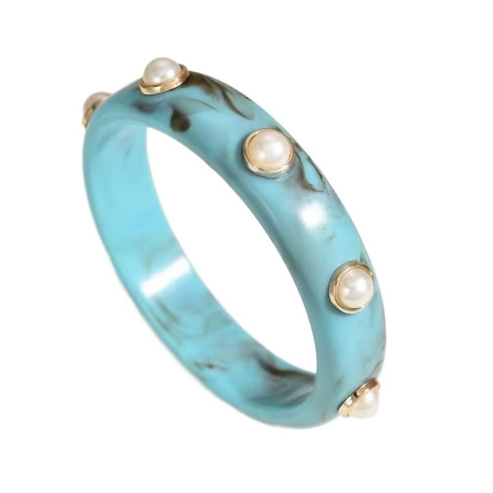 Round Bohemian Bangle Wide Chunky Wrap Wristbands Resin Pearl Shell Bracelet  Girls