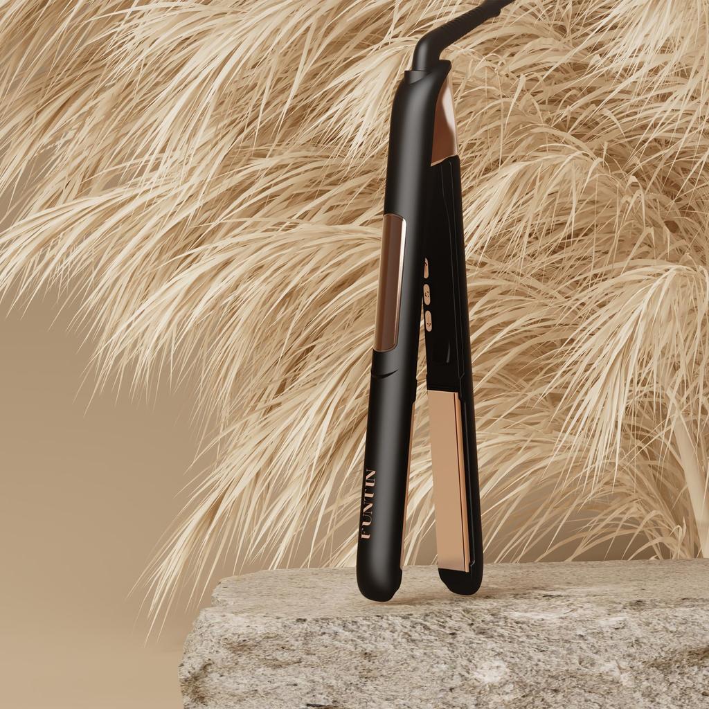 FUNTIN S10 Hair Straightener, Flat Iron - 100% Pure Titanium Flat Iron Straightener, Curl Ion 2-in-1 (Black Rose Golden)