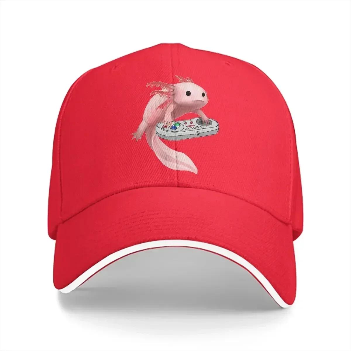 

Axolotl Fish Playing Video Game Unisex Baseball Caps Peaked Cap Sun Shade Cycling Hat Animal One Hundred Fish Adjustable