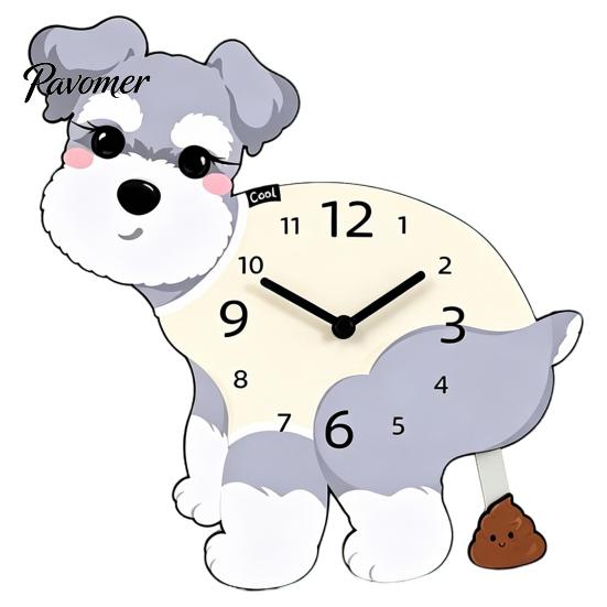 Easy Setup Wall Clock Pooping Dog Clock, Wooden with Swinging Pendulum, Silent Non Ticking Pet Lover for Living Room Home Office, Gift