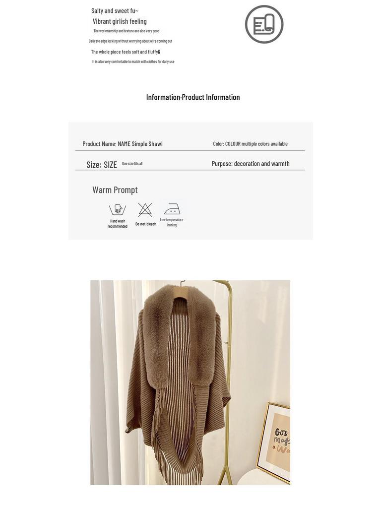 Women's High-End Knitted Cardigan: Autumn/Winter Cloak Shawl with Wide Fur Collar & Tassel