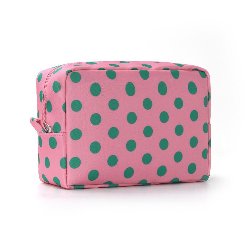 Polka Dots Cosmetic Bag Waterproof Zipper Compact Foldable Portable Makeup Pouch for Travel Daily Storage