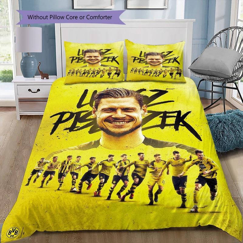 Borussia Dortmund Team Bettwäsche Set 3tlg, BVB Fußballspieler Aufdruck Bettbezug Set, Fußball Fan Bettwäsche Schlafzimmer Dekoration