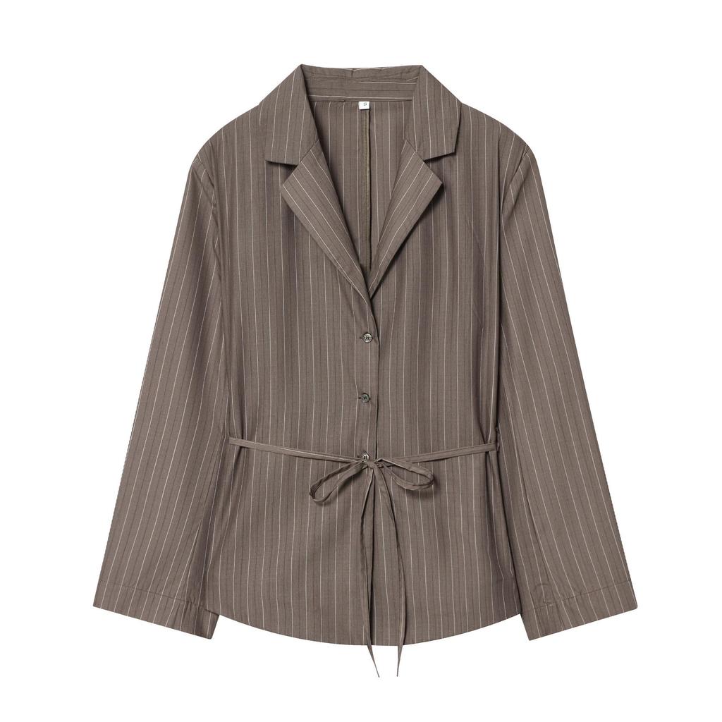 Striped Padded Shoulder Suit Jacket & Pleated Trousers Set