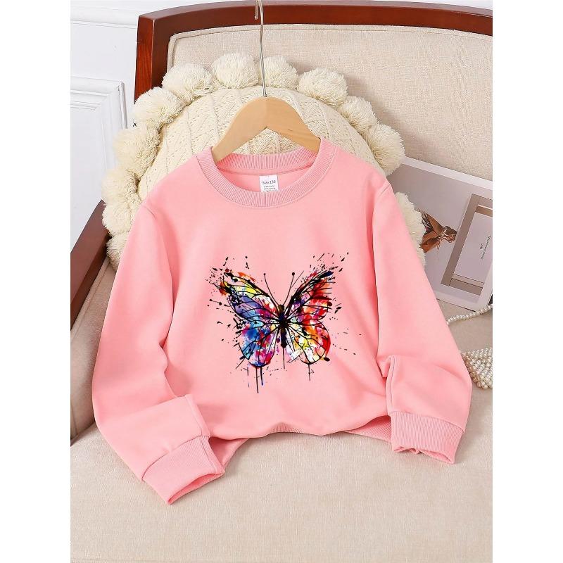 European sizes Crewneck Sweatshirt for Kids Featuring a Vibrant Butterfly Design, It Serves As Both Sportswear And Casual Attire