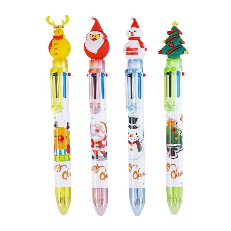 Creative Christmas 6-Color Ballpoint Pen with Cartoon Santa Claus - Ideal for Holiday Journaling and Student Prizes.