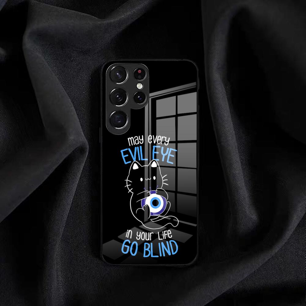 Vintage Evil Eyes Blue Phone Case For Samsung S25 Edge Ultra S23 S22 S21 S20 Ultra Plus S24 Fe A54 A53 A25 Glass Cover