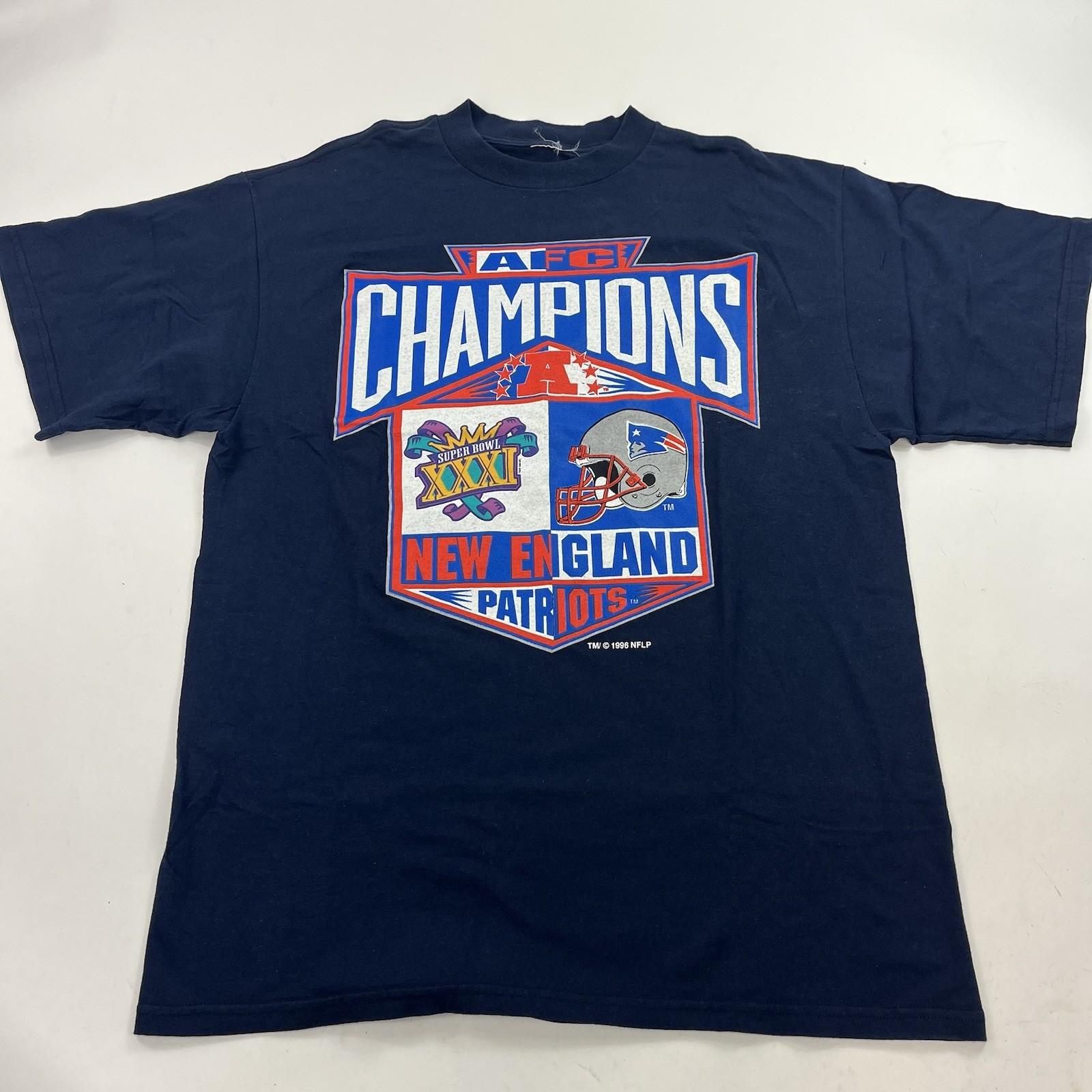Vintage New England Patriots AFC Champions Blue T Shirt NFL 90s 1996 Size Large L