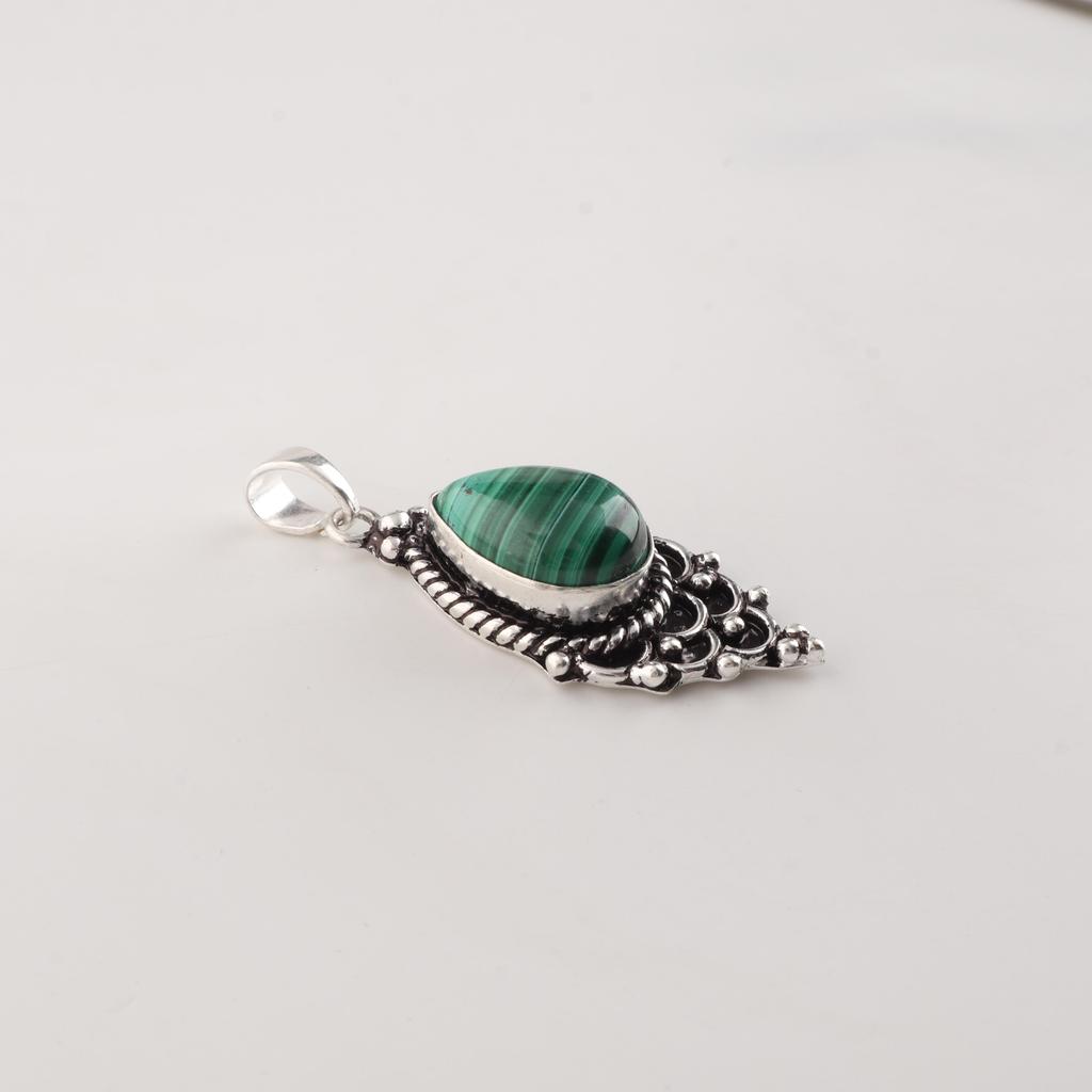 Malachite Gemstone 925 Sterling Silver Handcrafted Pretty Pendant 1.5" For Gift PP-70-29