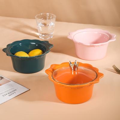 Creative Ceramic Noodle Bowl Salad Bowl with Lid Cutlery Set Soup Bowl