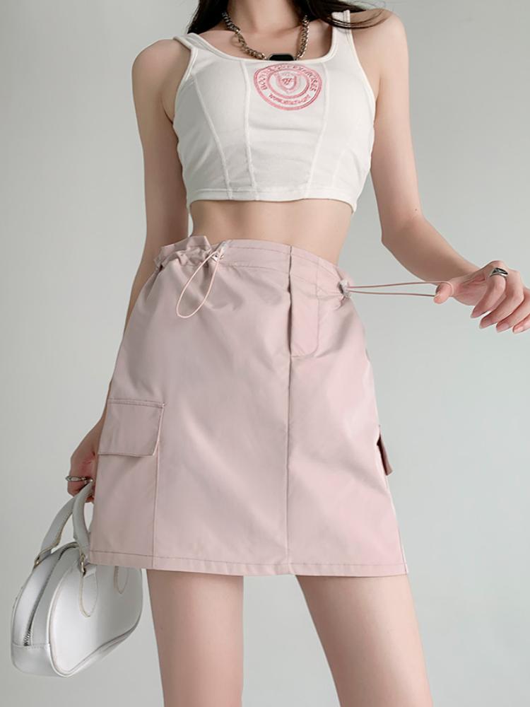 Retro Cargo Skirt for Women Summer Drawstring High Waist Slim Mini Shorts Skirt Fashion Design Preppy Style Style Female Clothes