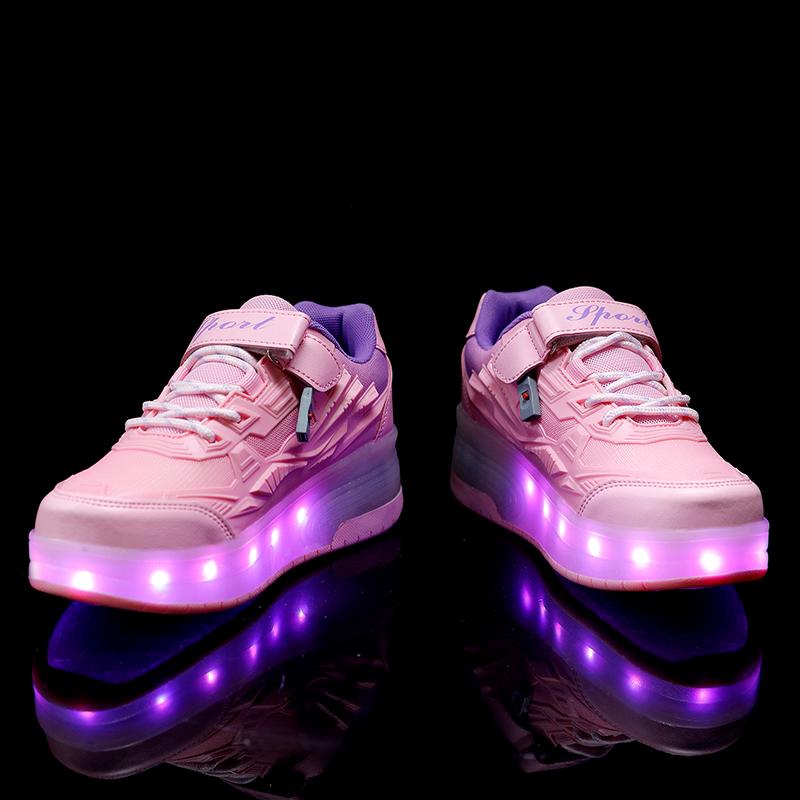 Children's Wheel Skate Double -wheel Disassembly Into Flat Sneakers Charging Switch LED Bling Bling Kids Glowing Sneakers