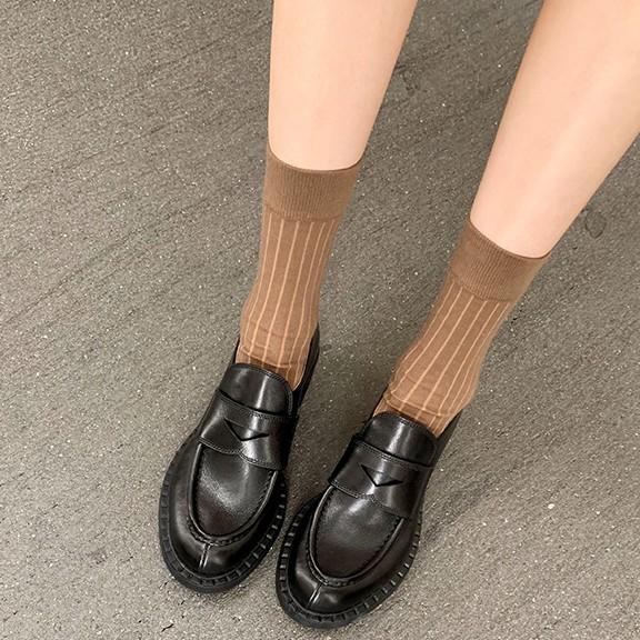 Cowhide version retro platform leather loafers women's British wind washing old thick heel one pedal lazy small leather shoes