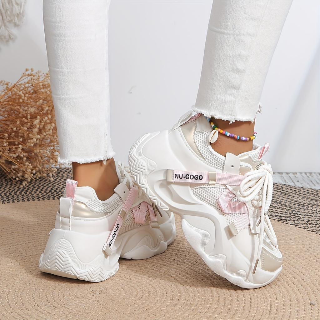 [Colorblock Mesh Women's Sneakers] Women's Colorblock Mesh Sneakers, Lace Up Soft Sole Platform Casual Heightening Shoes, Low-top Breathable