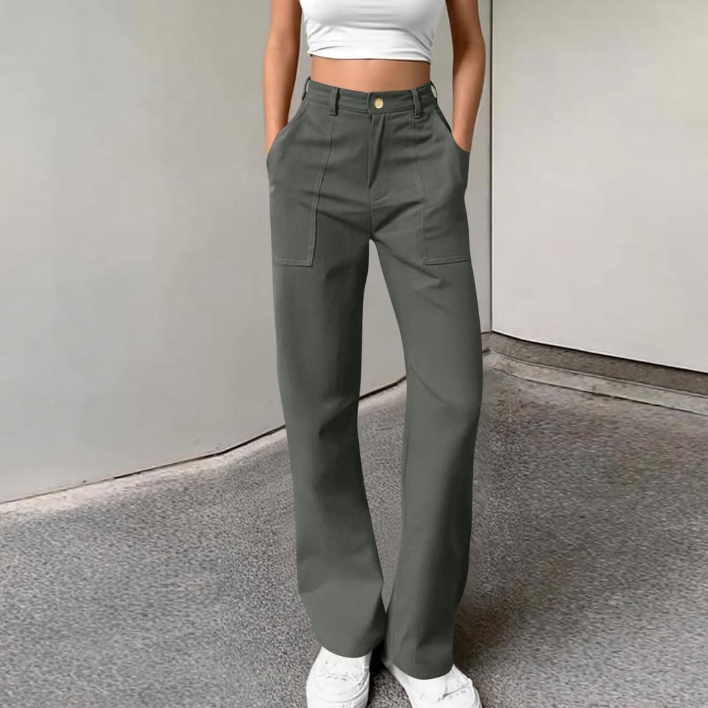 Women's Color Button Loose Sports Casual Workwear Pocket Trousers