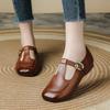 First layer cowhide single shoes spring new square head Mary Jane shoes retro literary and art fan women's shoes wide head soft sole mother shoes