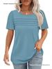 Women's Casual Pleated Loose T-shirt, Round Neck, Short Sleeve, Summer 2026 Collection