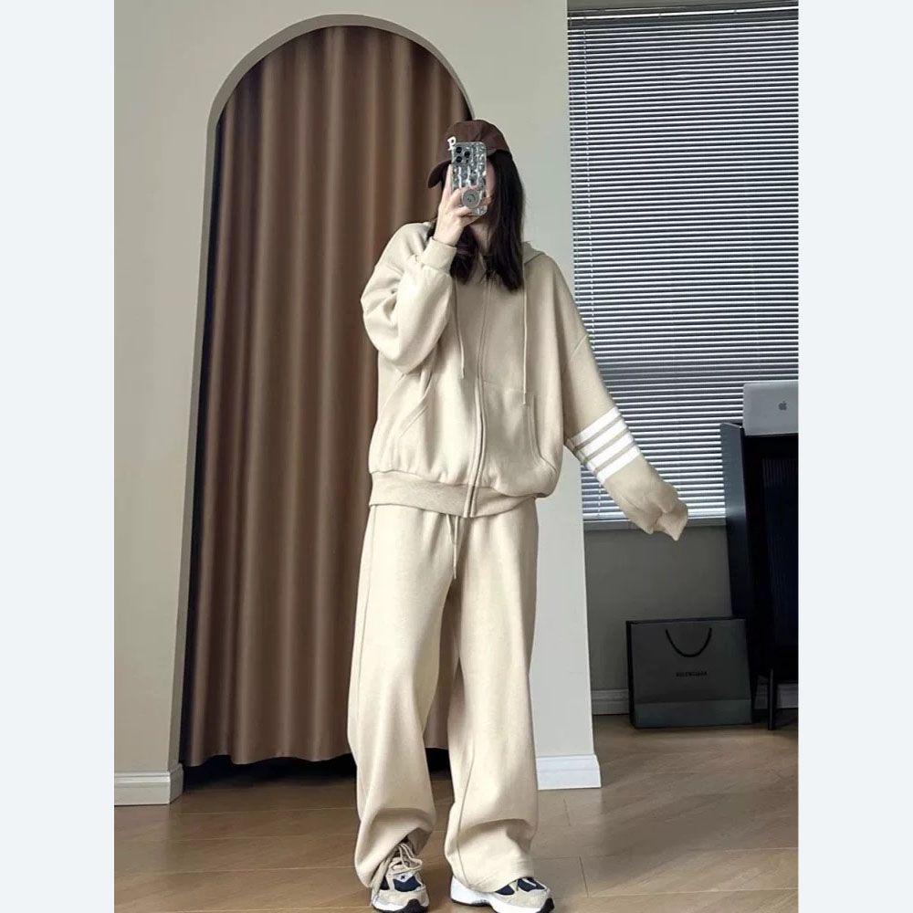 Women's Plus Size Fleece-Lined Two-Piece Casual Sweatshirt Set – Lazy Style Fall/Winter Trend