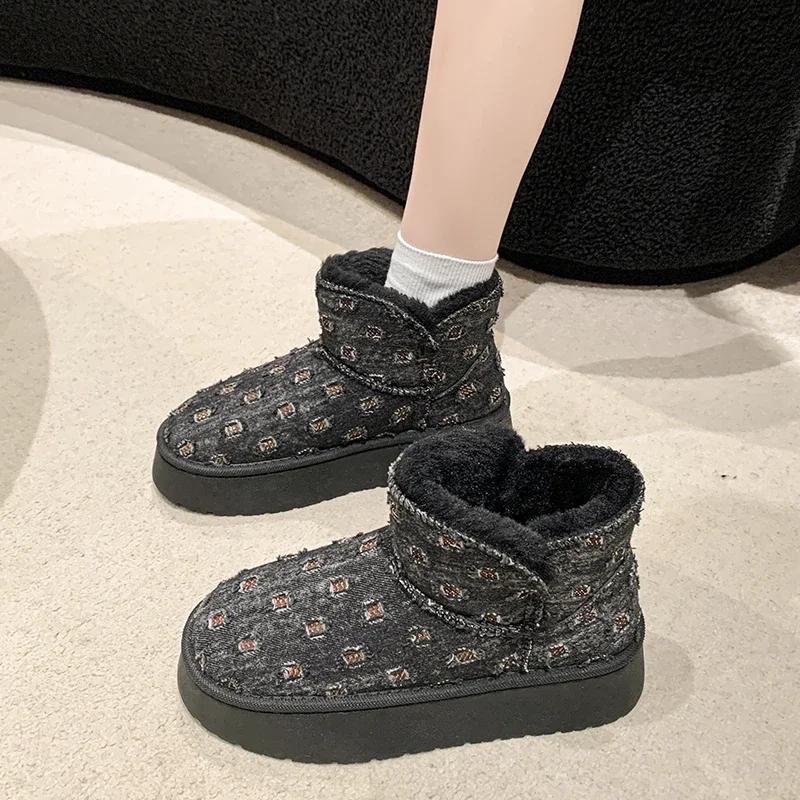 

Горячая хлопковая обувь, женские зимние ботинки для снега, новая корейская версия, 4,5 см, толстая подошва, универсальные, теплые, с флисовой подкладкой, короткие ботинки Botas 35 чёрный