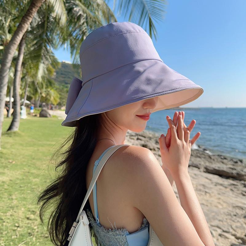 Cotton Sun Hat With Bowknot For Women Summer Uv Protection Outdoor Accessory