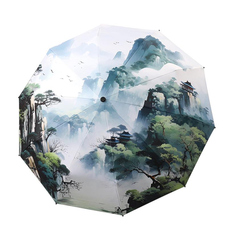 New strong and durable national tide wind automatic umbrella folding retro weather and rain dual-purpose anti-ultraviolet umbrella