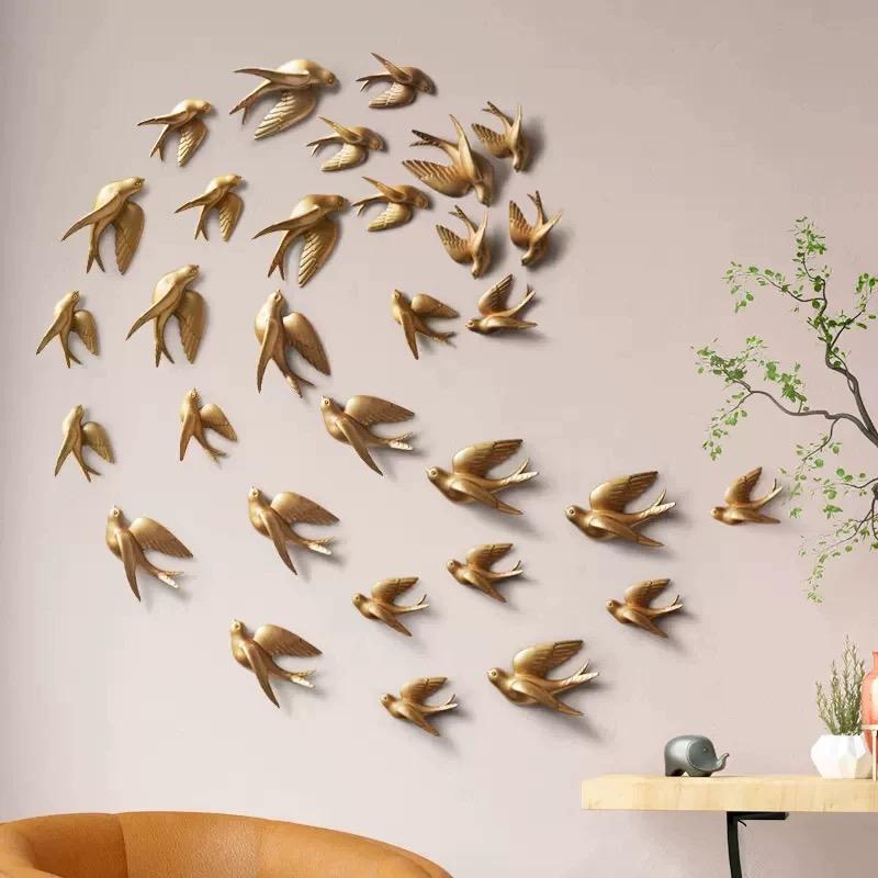 3D Resin Bird Wall Decor, No-Drill Hanging Decorative Birds for Home Wall Art