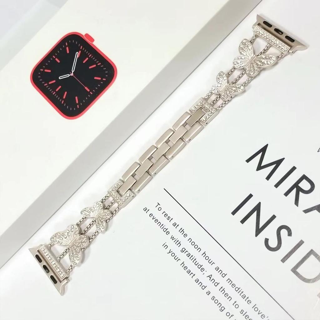 For Apple Watch Band 44mm 40 41 38mm Bling Butterly Metal Bracelet For iWatch Series 9 8 7 6 5 4 3 SE 42mm 45mm