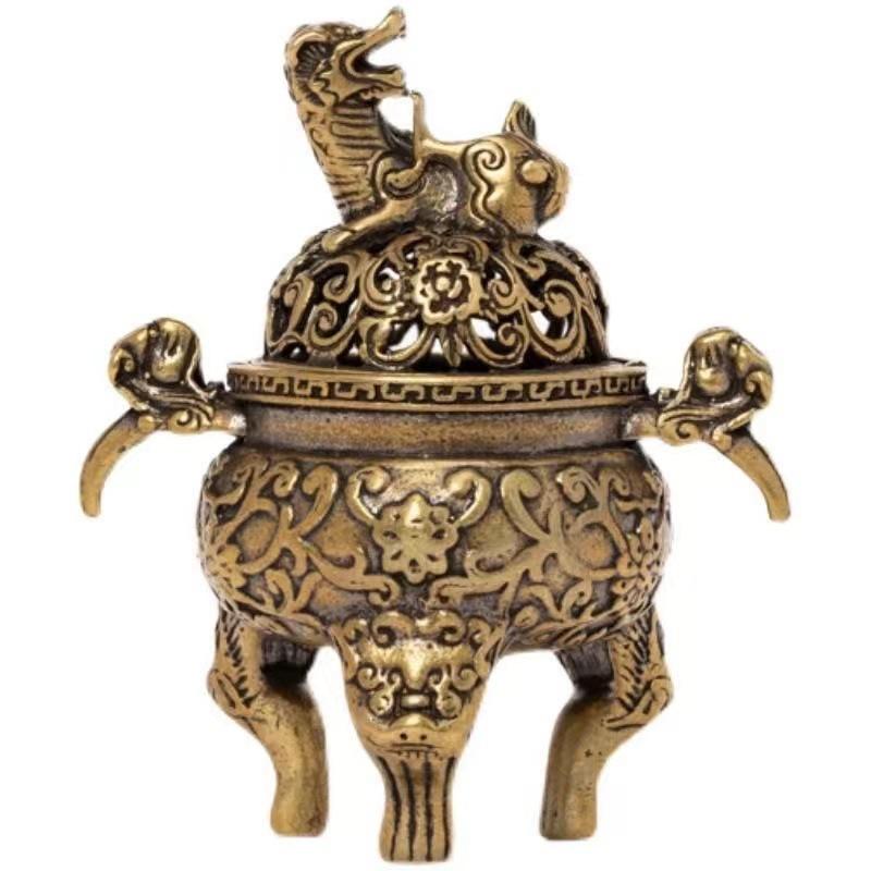 Kirin Feng Shui Incense Burner Ornament Pure Copper Statue Figurine Wealth Brass Decor Chinese Pi Ornament
