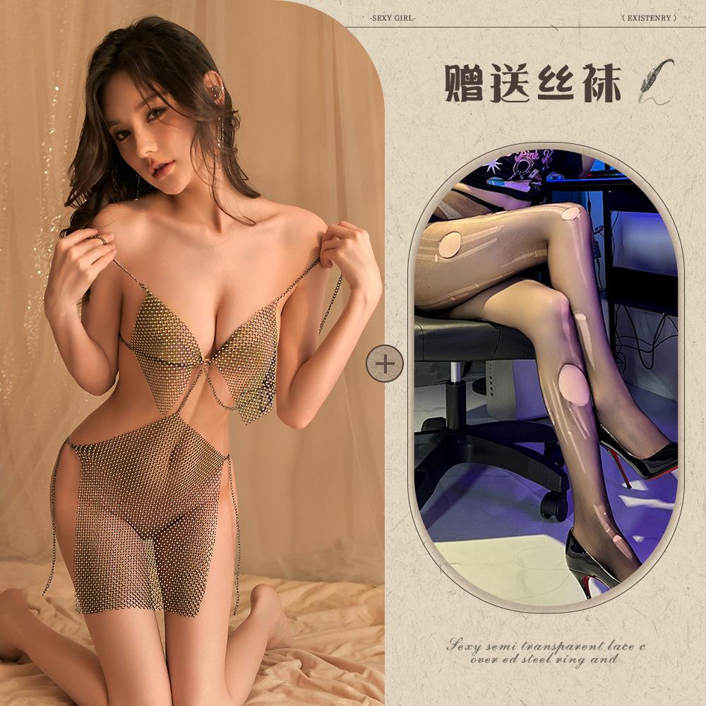 Sex Underwear Sexy Suspender One-piece Perspective Bright Girl Dress Uniform Set