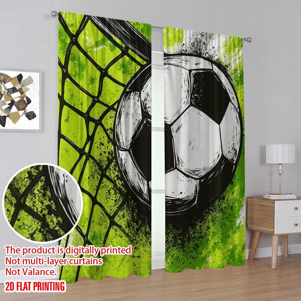 2pcs,2D plane printing Curtains Digital Printed Goal Impact Art Versatile Durable Polyester (without rod) Decorations For Home