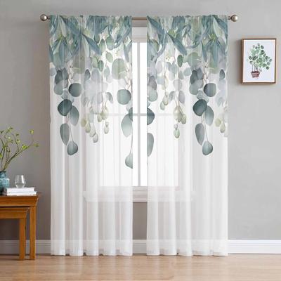 Printemps aquarelle plante feuilles rideaux transparents pour salon cuisine fenêtre rideaux chambre Tulle Voile rideaux