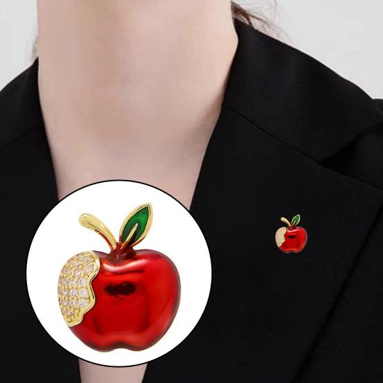 Brooch Pin for Women, Fruit Shape Lapel Pin with Rhinestones Bright Red Glaze And Emerald Leaves, Multi-Purpose Pin for Christmas Gifts Daily Wear