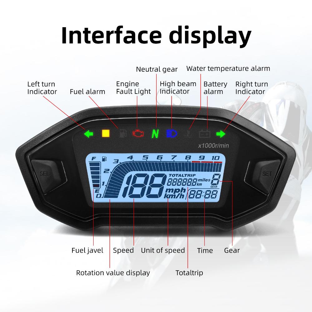 Universal Motorrad Digital Tachometer Drehzahlmesser Dashboard 10000 RPM Instrument Panel Meter LED Display Für 1,2,4 Zylinder