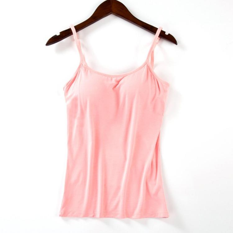 Women Sexy Sleeveless V Neck Adjustable Strap Camisole Top With Built In Padded Bra Solid Basic Vest Tank Tops Cami
