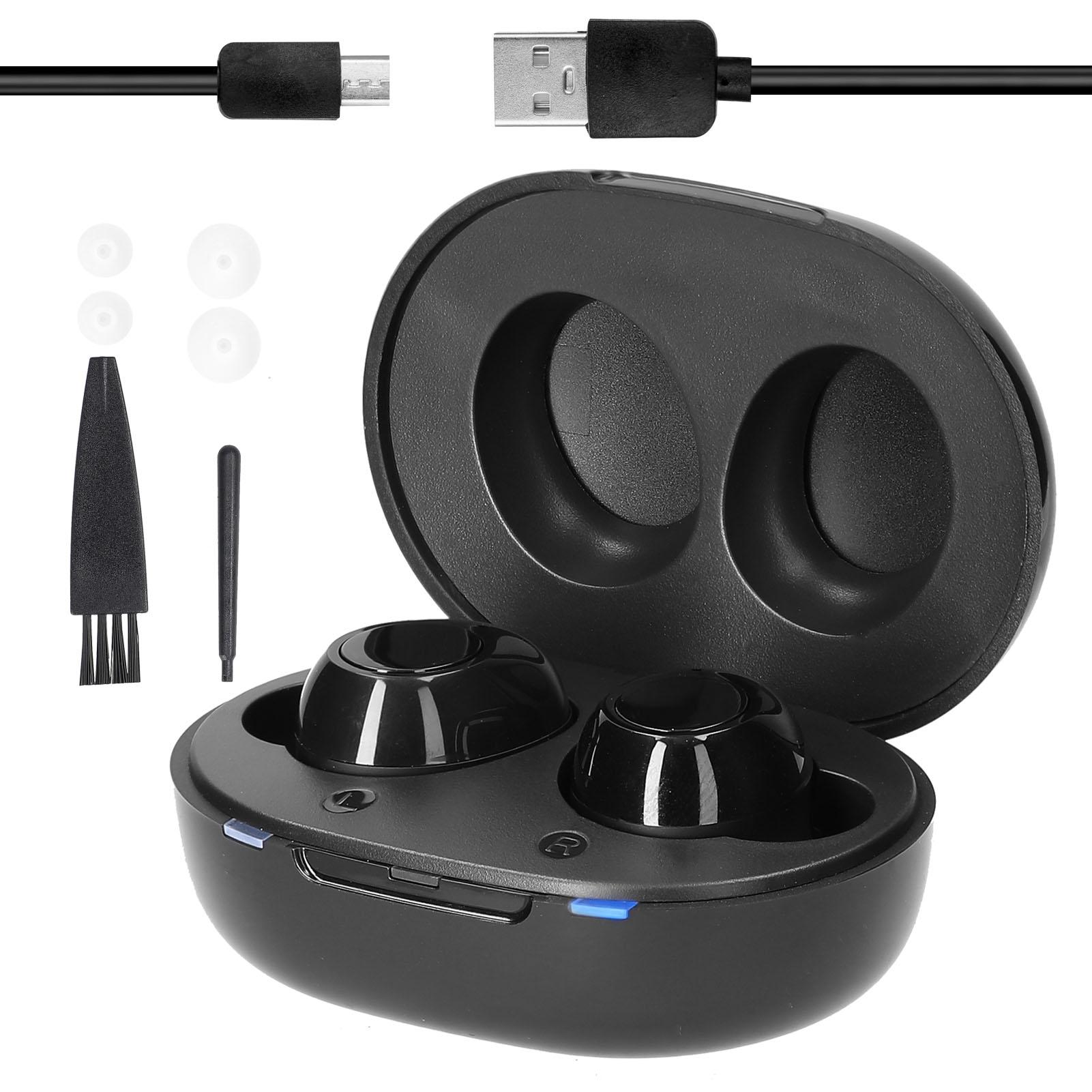 

Мини-перезаряжаемый слуховой аппарат, цифровой регулятор громкости, усилитель звука в ушах с подзарядной базой чёрный