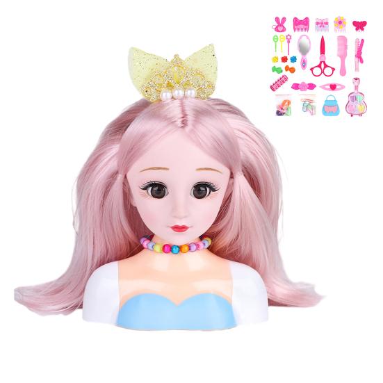 25Pcs Play House Toy Hairdressing Makeup Doll Head Styling Set with Combs Scissors