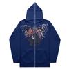 Unisex Fleece Hoodie Sweater Gothic High Street Full Zip Oversized Coat Men's and Women's Streetwear Y2