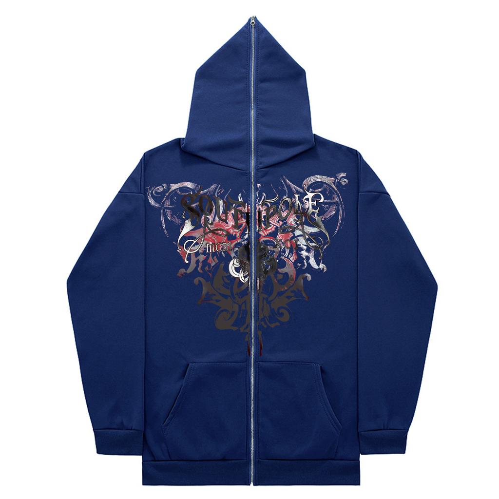 Unisex Fleece Hoodie Sweater Gothic High Street Full Zip Oversized Coat Men's and Women's Streetwear Y2