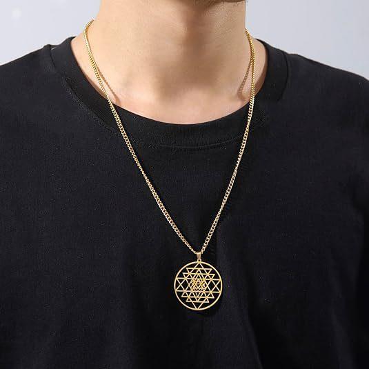 Round Hollow Amulet Titanium Steel Pendant Sacred Geometry Necklace Fashion Accessories
