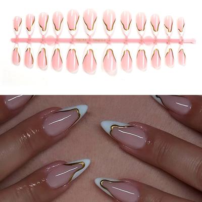 1 Set French Tip False Nails Detachable Press On Nails Almond Full Cover Stick On Nails Manicures Supplies for Woman