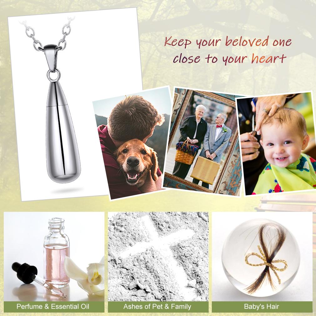 U7 Cremation Urn Jewelry Waterdrop Necklace for Ashes of Loved One Pet Dog Cat Hair Urns Bottle Memory Legacy Jewelry Gift