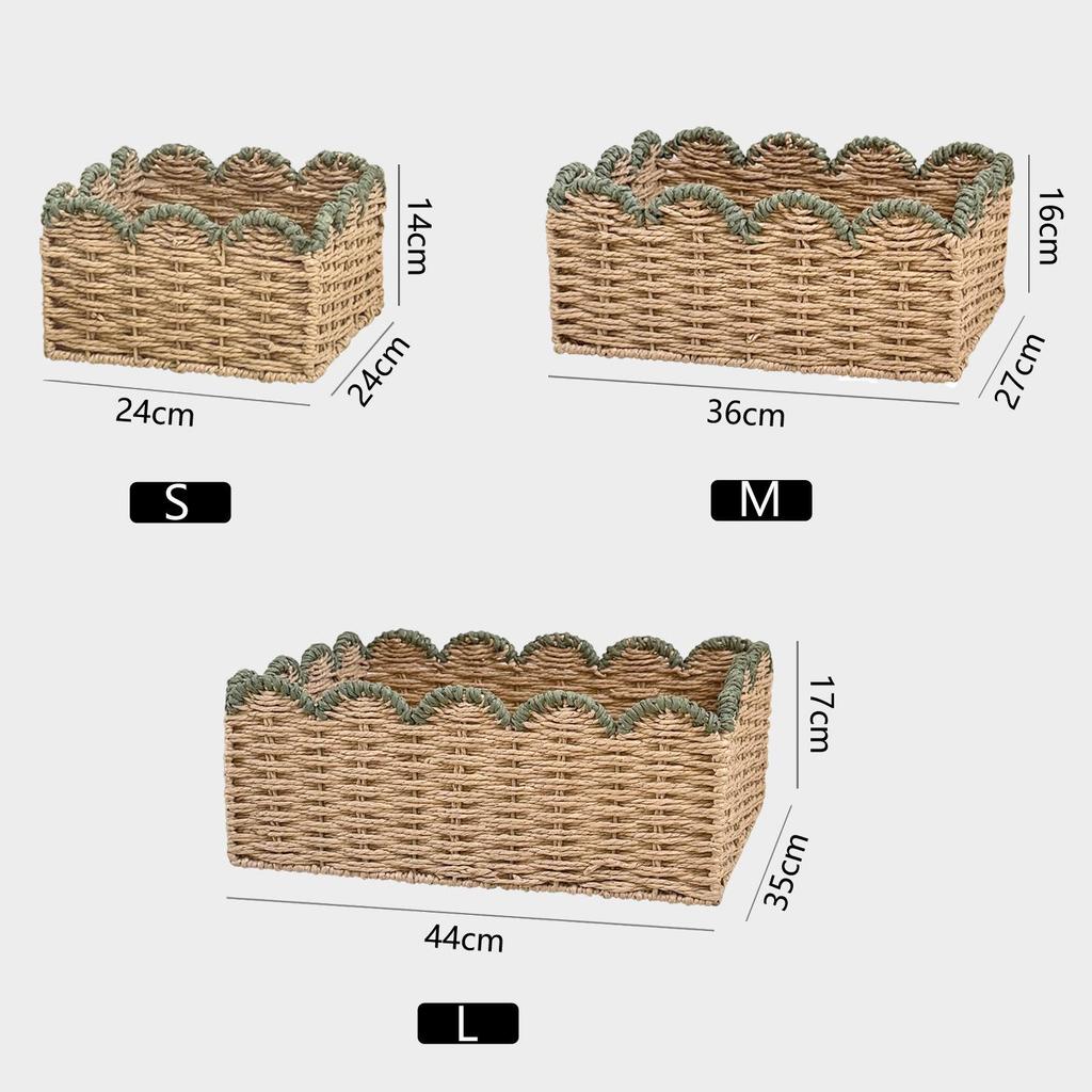 Nordic Handmade Rattan Woven Rectangular Storage Basket for Desk and Snacks
