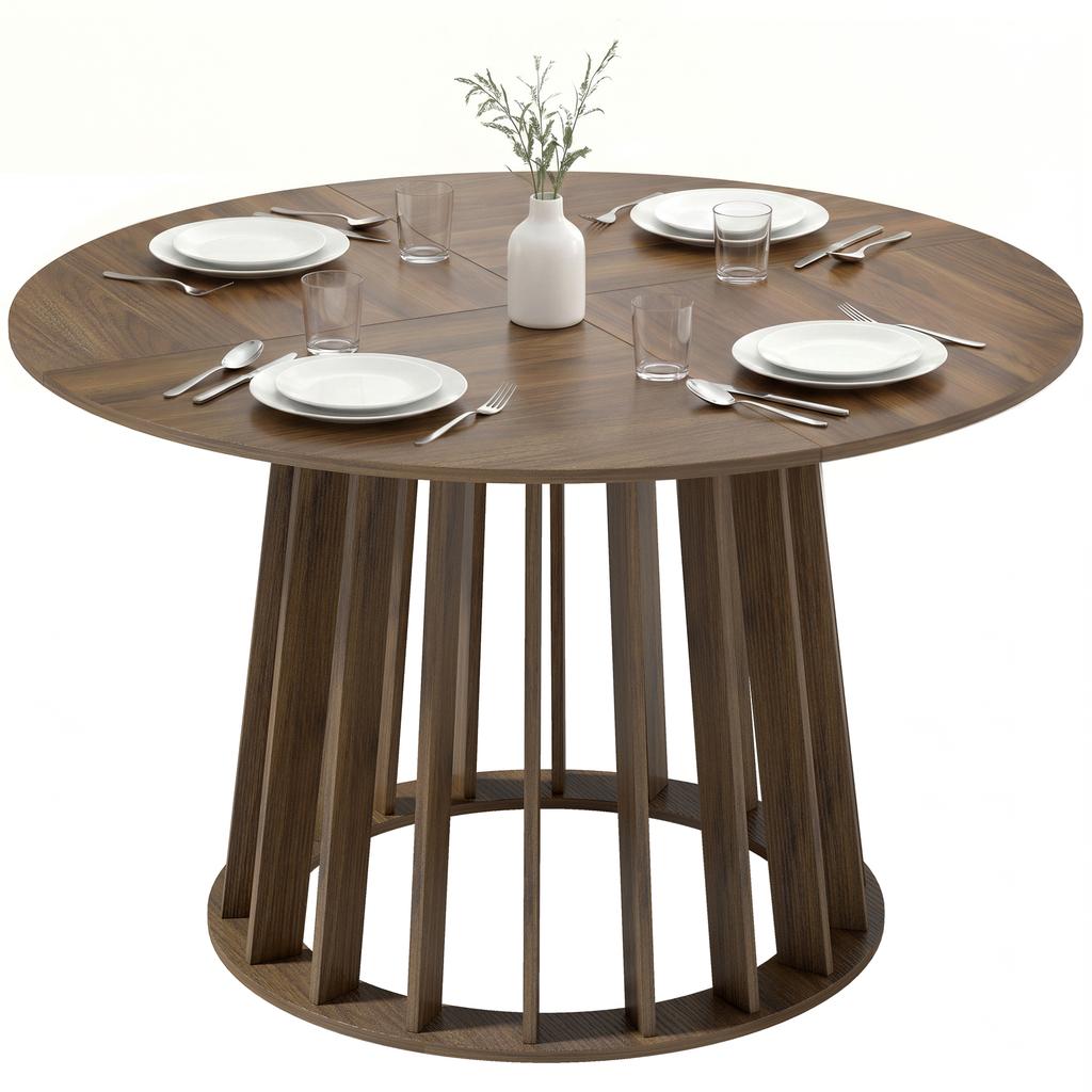 Dining Table for 4-6 People Modern Kitchen Table with Slatted Base 120 cm Round Light Walnut
