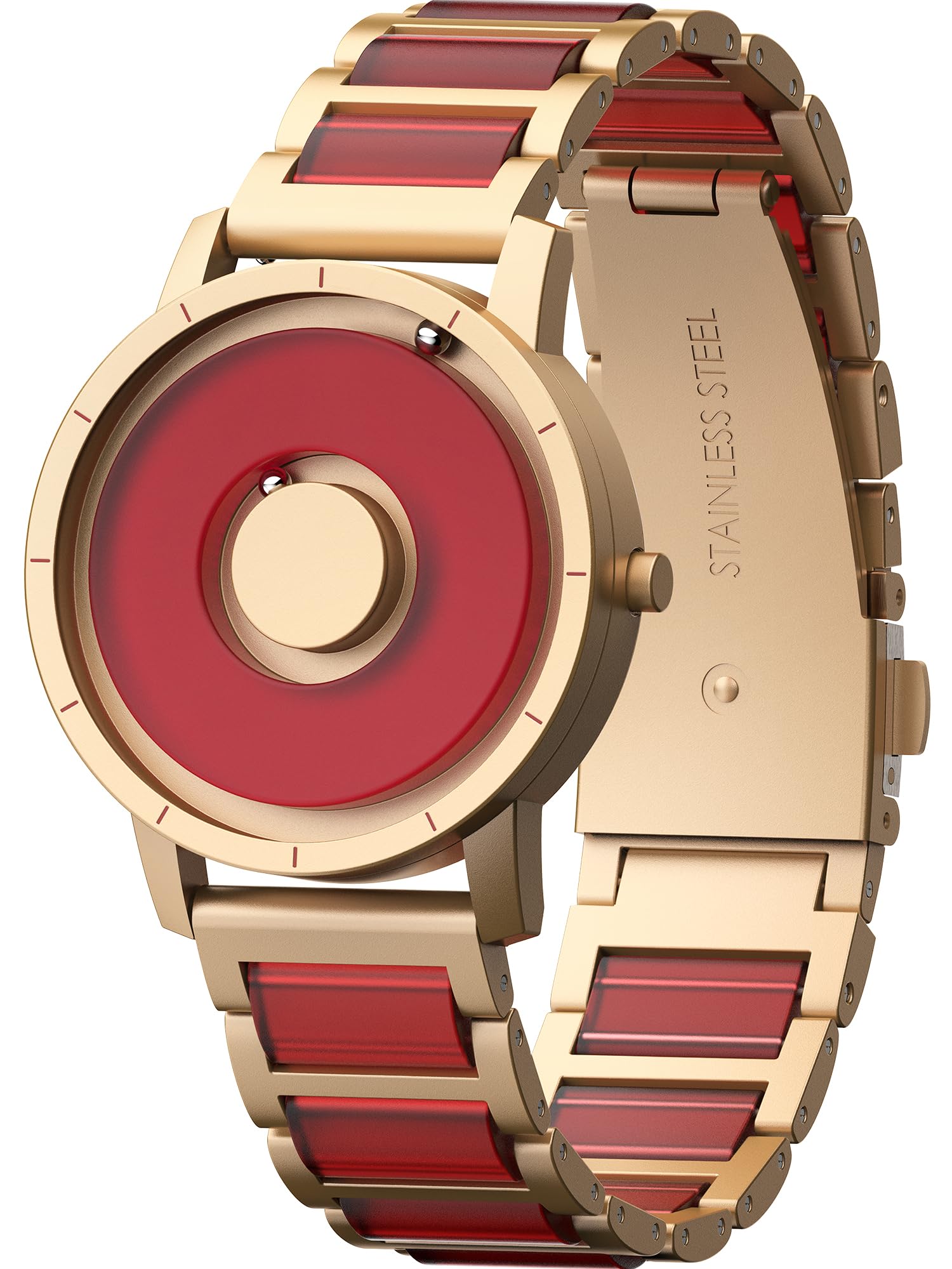 

EUTOUR Magnetic Watch with Camouflage and Casual Quartz Magnetic Ball 3 ATM Water 36mm Gold and Red Resin Strap Women s Dial, Stylish, Elegant,