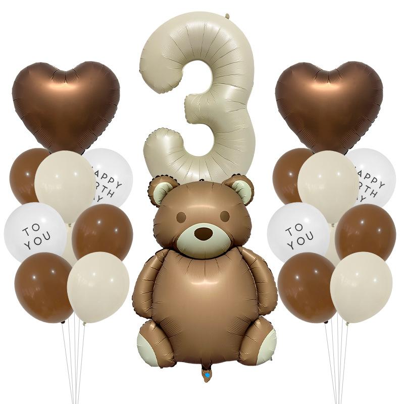 Cute Teddy Matte Bear Balloon Set Vintage Baby Shower Photo Props Birthday Party Scene Arrangement