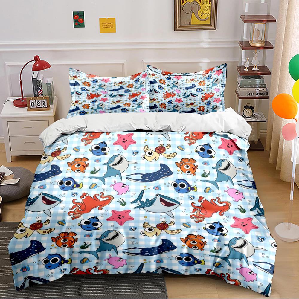 Cartoon Underwater Animals Bedding Set Bedding set (1 duvet cover, 2 pillowcases, duvet not included) 135x200cm