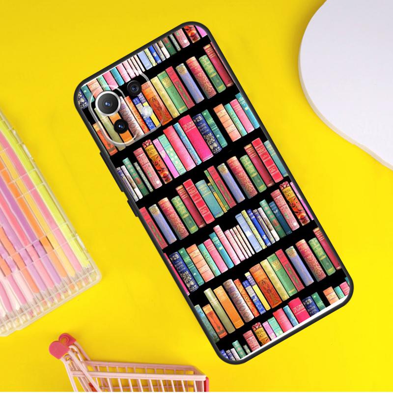 Vintage BOOK Bookworm Bookshelf Cover For Xiaomi 14 13 Ultra 11T 12T 13T 14T Pro POCO X7 Pro X3 X5 F3 F5 F6 M6 X6 Pro Case